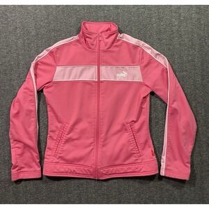 Puma Track Jacket Womens Pink White Embroidered Logo Long Sleeve Full Zip Size S